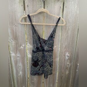 Bisou Bisou Y2K Velvet Satin Cami Top Sheer Floral V-Neck Fairy Grunge XL